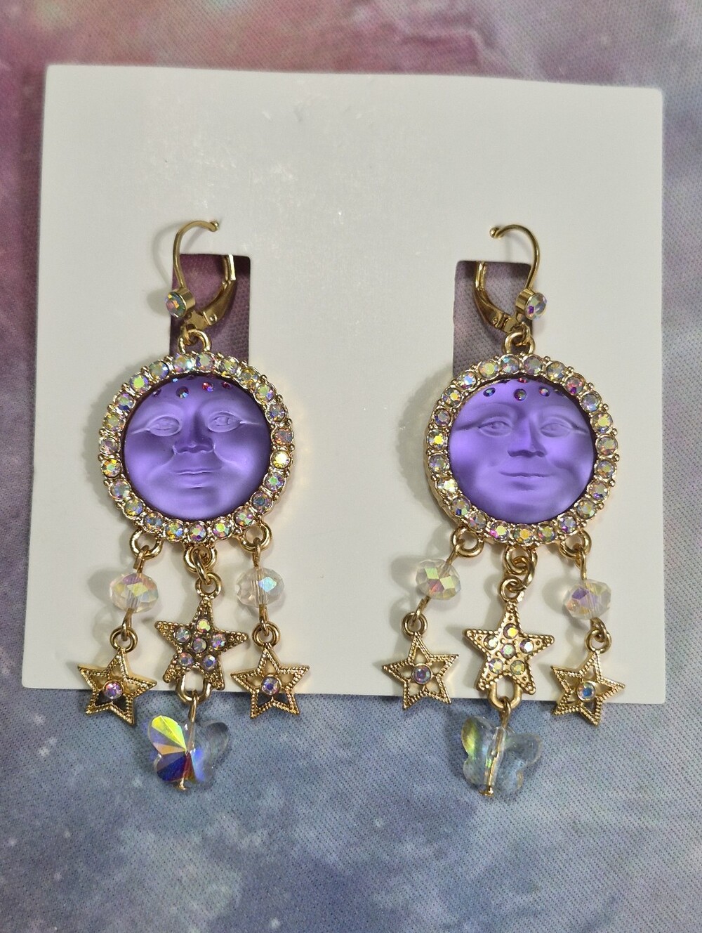 Kirks Folly Purple Moon Face Earrings